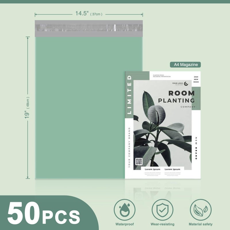 Metronic Large Poly Mailers 14.5x19 50PC  Waterproof Shipping Bags for Clothing  Tear-resistant Shipping Supplies for Small Business  Strong Ahensive Self Seal Mailing envelopes in Grayed Jade Green - Image 4